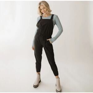Albion Classic Overall Jumpsuit Womens‎ Sz Medium Black Cinch Waist Ankle Zipper